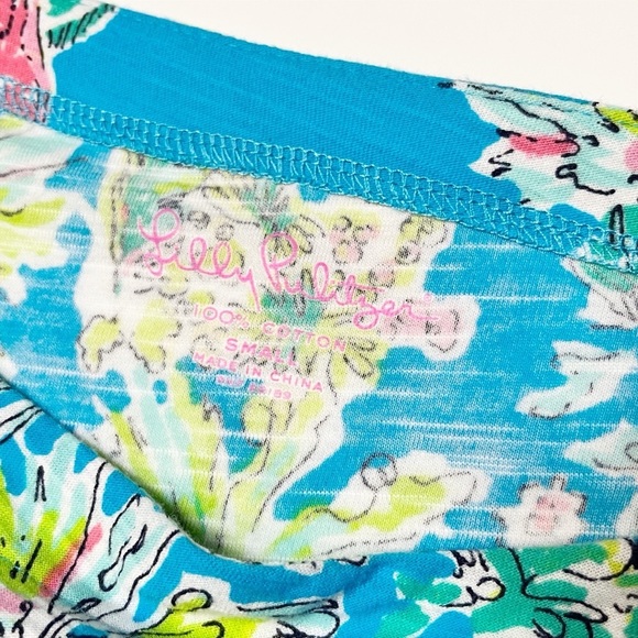 Lilly Pulitzer Lana Tee Small Jungle Glam fitted t-shirt top tropical blue - Picture 6 of 10